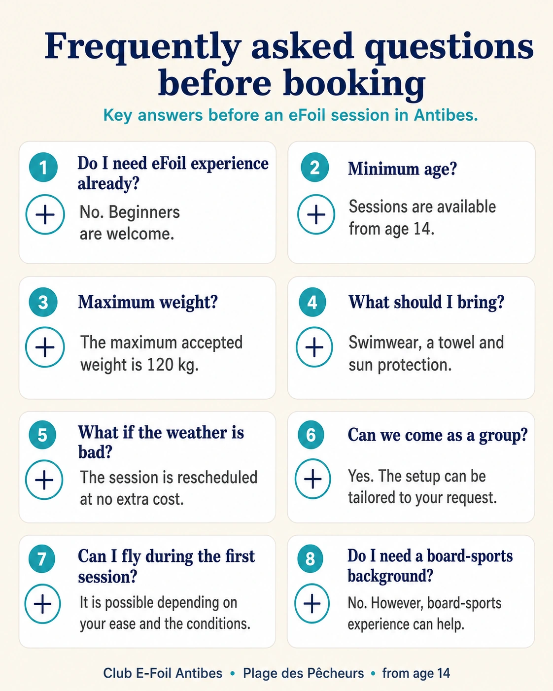 Frequently asked questions before booking an eFoil session