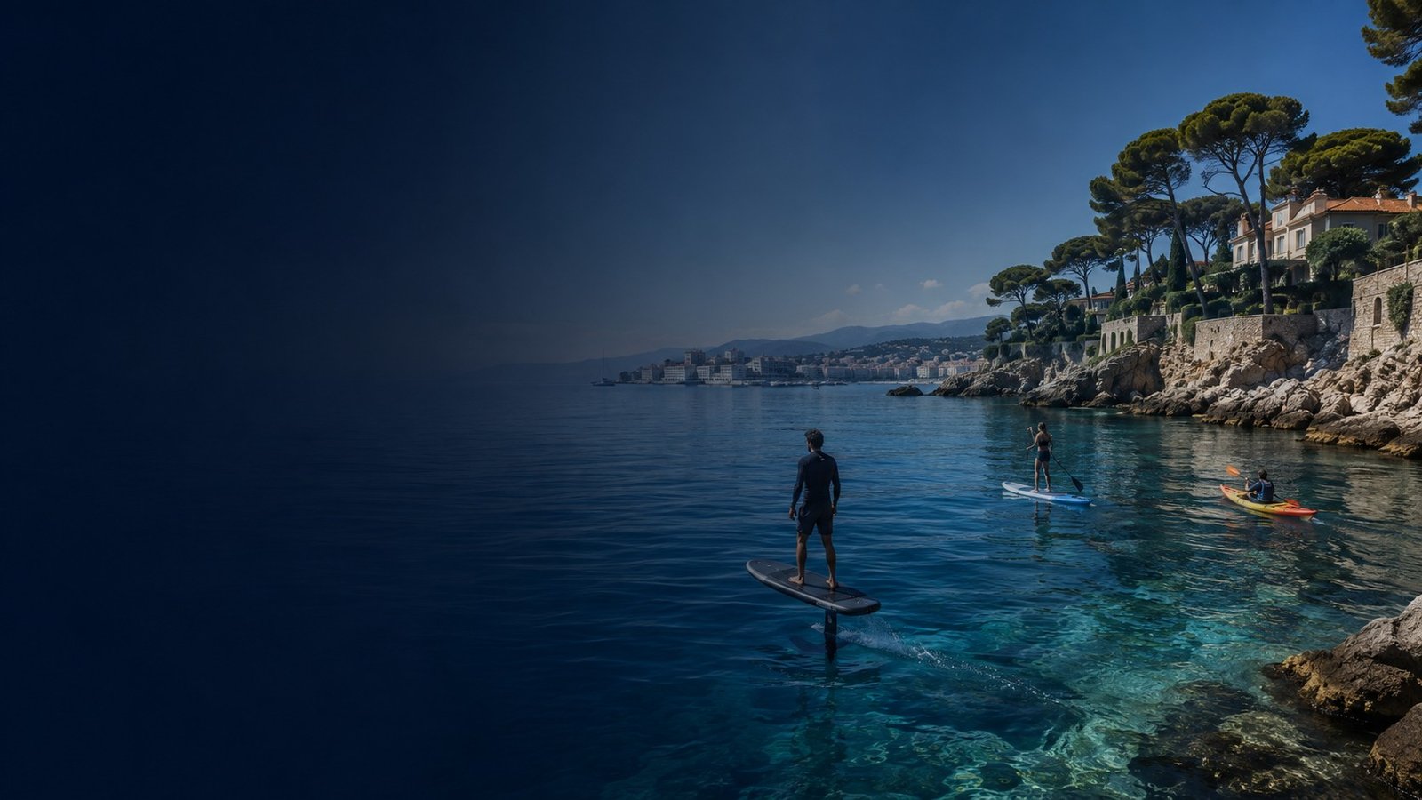 eFoil vs kayak in Antibes: two different ways to enjoy the sea